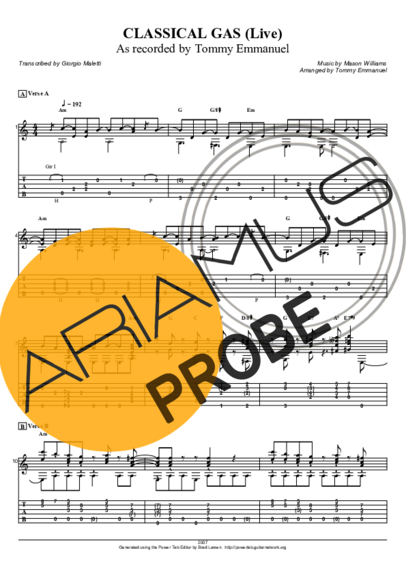 Tommy Emmanuel Classical Gas score for Akustische Gitarre