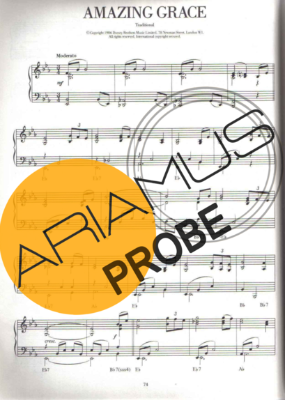 Traditional Gospel Music Amazing Grace score for Klavier