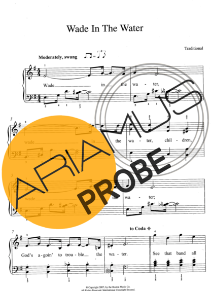 Traditional Gospel Music Wade In The Water score for Klavier