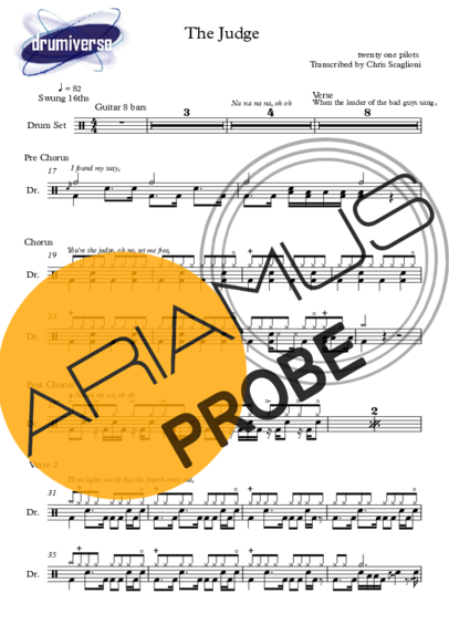 Twenty One Pilots The Judge score for Schlagzeug