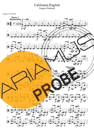 Vampire Weekend California English score for Schlagzeug