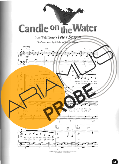 Walt Disney Candle On The Water score for Klavier