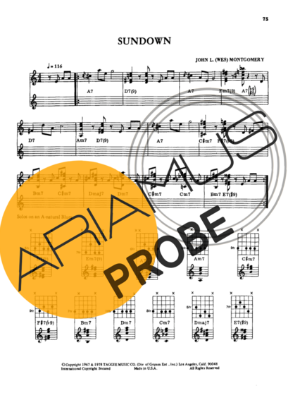 Wes Montgomery Sundown score for Gitarre